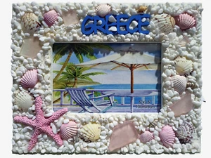 Cornice portafoto Grecia estiva conchiglia e sabbia di mare 19 cm x 15 cm - 7,5 in X 9,5 in LS - Foto 1 di 1