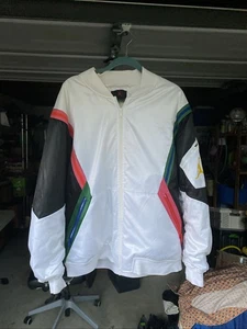 2007 white satin Michael JORDAN bomber jacket Coat XL PINK/green stripes NICE! - Picture 1 of 24