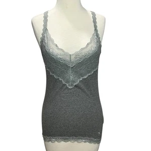 Abercrombie Fitch Y2K Cami Tank Top Womens M Gray Lace Trim Stretch Bella Swan - Picture 1 of 12