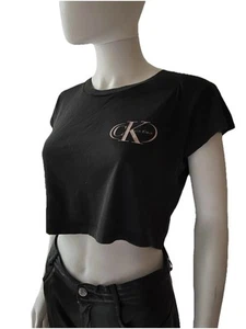 Calvin Klein Black CK Logo Crop Top (S/M) - Picture 1 of 7
