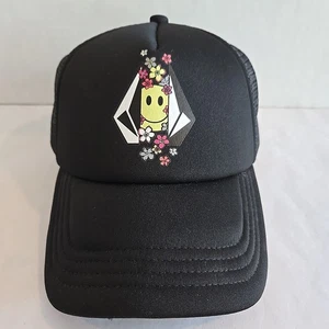 Volcom Hey Slims Trucker Hat Smiley Face Flowers Mesh Snapback Skate Surf - Picture 1 of 8