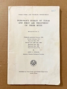 VTG 1970 Poisonous Snakes of Texas & First Aid Treatment of their Bites - Werler - Picture 1 of 4