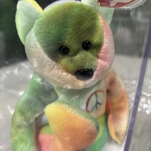 Museum quality 2nd Ty Dyed Teddy Beanie Baby Bear Partial Neon Color PE Rare COA - Picture 1 of 4