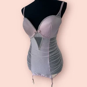 Y2K Victoria’s Secret Sexy Baby Pink Bow Lace Slip Dress Garter 36D Coquette - Picture 1 of 5
