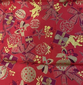 Blank Textiles Fabric Christmas Metallic Red Present Bows Reindeer 36 x 44” - Picture 1 of 4