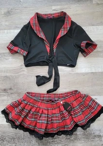 Adome School Girl Outfit Sexy Nwt Medium Red Plaid Skirt And Crop Top - Picture 1 of 7