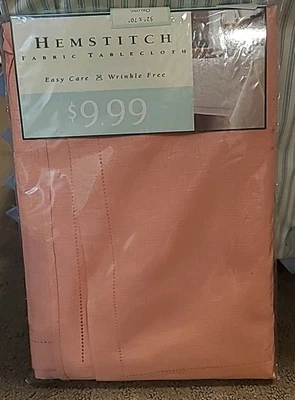 Pink Salmon Hemstitch Fabric Tablecloth Easy Care Wrinkle Free 52'x70' Oblong  - Image 1 of 4