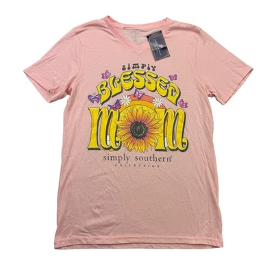 Camisa Simply Southern Feminina Média M Rosa Mãe Abençoada Girassol Manga Curta - Imagem 1 de 4