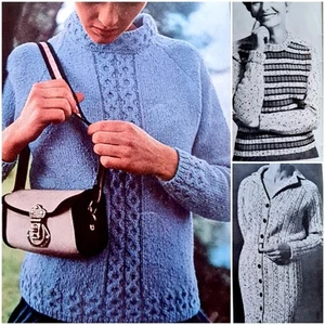 1960s Boucle Bands Eyelet Lace Rib Dress Chain Cable Patons 859 Knitting Pattern - Afbeelding 1 van 8