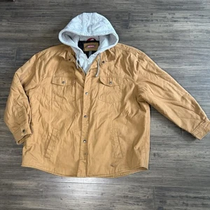 CRAFTSMAN Jacket MEN'S XXL Brown Zip Snap Hooded Canvas Work Wear Brown Tan - Picture 1 of 12
