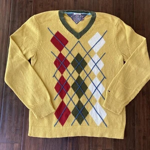 Suéter Vintage Tommy Hilfiger Amarillo Algodón Mezcla Arcila Cuello en V XL - Imagen 1 de 12