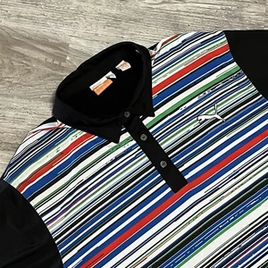 Puma Sport Lifestyle Dry Cell Black Stripe Multicolor Golf Polo Shirt Mens Large - Picture 1 of 10