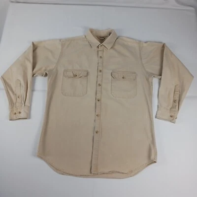 Camisa masculina vintage Cabelas manga longa com botões L bronzeada 100% algodão bege **LEIA* - Imagem 1 de 4