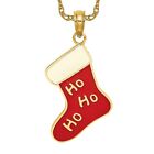 14K Yellow Gold Ho Christmas Stocking Necklace Charm Pendant