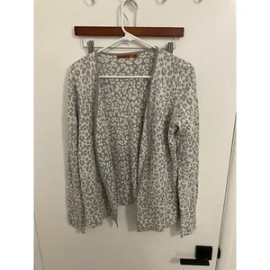 Belldini Women's Open Front Leopard Print Cardigan, Gray/White, Large - Picture 1 of 2