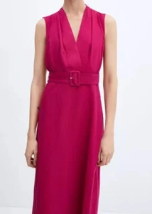 MNG Mango Midi Belt Linen Dress - NWT - Size XS - Fuchsia - Free S/H - Picture 1 of 5