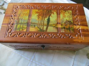 CHROMOLITHOGRAPH GESCHNITZT HOLZ ROLLARBEIT HINTERER DECKEL SPIEGEL ZEDER BRIEFKARTENBOX - Bild 1 von 21