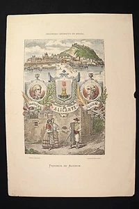 Grabado Escudo y personajes de la provincia de Alicante. Riera. Engraving Coat - Picture 1 of 5