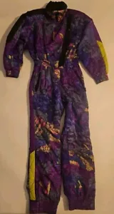 Tuta da sci vintage Obermeyer donna taglia 10 tuta da neve multicolore pennellata anni 90 - Foto 1 di 9