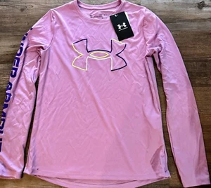 NWT Under Armour YMD Girls Lavender/Purple BIG LOGO L/S Shirt Medium - Picture 1 of 2