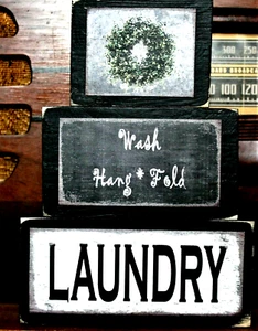Juego de letreros de madera hechos a mano plegables para lavar lavadero - Imagen 1 de 3