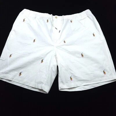 NEW POLO RALPH LAUREN DRAWSTRING ALLOVER SHORTS -2XLT WHITE PONY STRETCH CHINO - Image 1 of 4