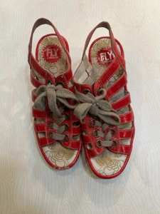 Fly London rote Leder Schnür-Sandalen Peeptoe Riemchen Keilabsatz Damen EU 39 - Bild 1 von 7