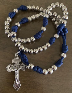 Paracord Rosary, Silver Beads Rosary, Durable Rosary, Pardon Crucifix - Handmade - Picture 1 of 5