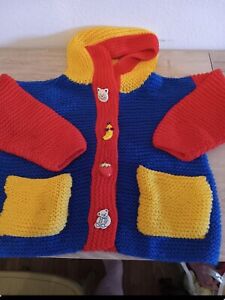 New - Vintage Hand Knit hooded childrens cardigan sweater 