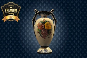 Blaue Blumen handbemalte Vase Vestal Urne Keramik gemarkt 740 Made in Portugal - Bild 1 von 4