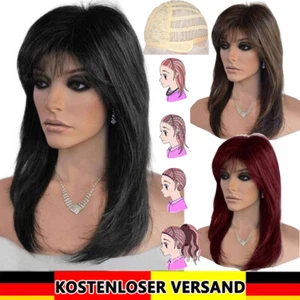 Frauen Damen natürliches mittleres gerades Haar Perücken mit Pony volle Perücke* - Bild 1 von 15