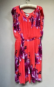 Yoana Baraschi Anthropologie Modele Floral Pleated Dress Large Coral Purple - Picture 1 of 10