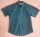 Wrangler Western Rancher Shirt Pearl Snap Short Sleeve Polo Size Large Turquoise