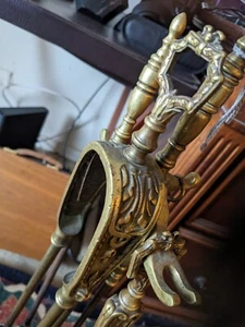 19th Century French LOUIS XVI Doré Bronze Antique Fireplace Tool Set Brass - Picture 1 of 10