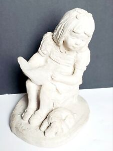 Austin Prod-Dee Crowley Sculpture Statue Bright Eyes Girl Reading With Dog-1987