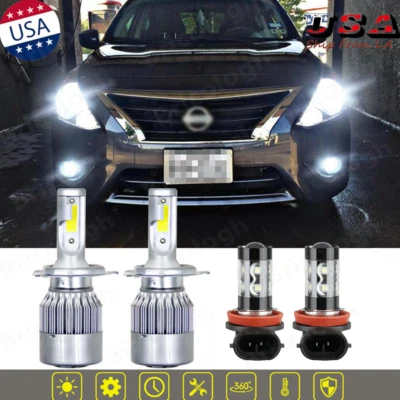 4X White LED High/Low Beam Headlight Fog Light Bulbs for Nissan Versa 2007-2019 - Image 1 of 4