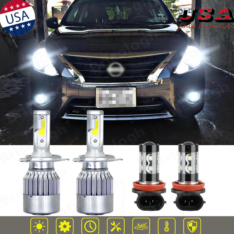 4X Bombillas antiniebla LED blancas de haz alto/bajo para Nissan Versa 2007-2019 Foto 1 de 4