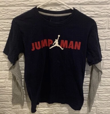 Jordan Jumpman Youth T-Shirt, Long Sleeve, Size Large (16-18), Blue/Gray Sleeves - Image 1 of 4