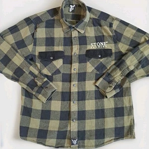 Stone Brewing Camicia Uomo Grande Verde Nero Plaid Flanella Giacca Logo Snap - Foto 1 di 9