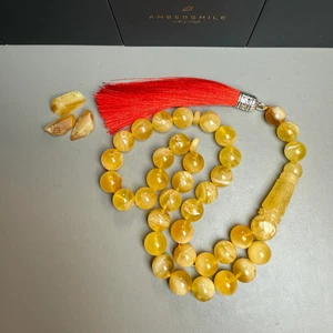 Handmade Honey White Amber Tasbih Misbaha Islamic Prayer Beads 11.7mm 38g - Picture 1 of 3
