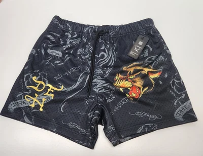NWT Ed Hardy Men's Size S Tattoo Tiger/Panther Drawstring Lined Shorts - Image 1 of 4