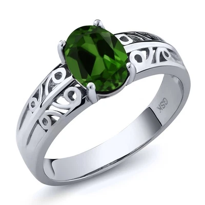 Anillo de plata de ley 925 con diopsido de cromo verde para mujer (1,20 Cttw, 8X6MM, Foto 1 de 4