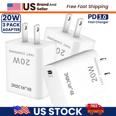 20W USB-C Fast Charger  Adapter PD 3.0 Adapter for iPhone/ Samsung (3pack) - Image 1 of 4