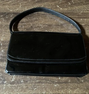 Vintage Coblentz Black PVC Purse Handbag Gold Tone Clasp & Accents 9x6” - Image 1 of 4