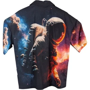 Fresh Hoods Astronaut in Space Galaxy Button Up Shirt Mens Large All Over Small - Picture 1 of 9