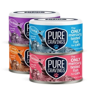 Wet Cat Food Variety Pack Tuna, Salmon, Sardines, Tuna/Salmon in Gravy, 100% ... - Foto 1 di 6