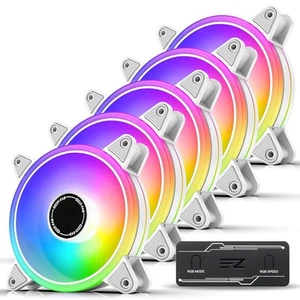 EZDIY-FAB Ventilateur Boîtier Blanc Clair de Lune 120mm RGB PWM avec Hub,5V... - Photo 1/8