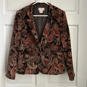 Chaqueta Blazer Talbots Terciopelo Mujer 12 Pequeña Seda Marrón Paisley Negocios Informal - Imagen 1 de 11