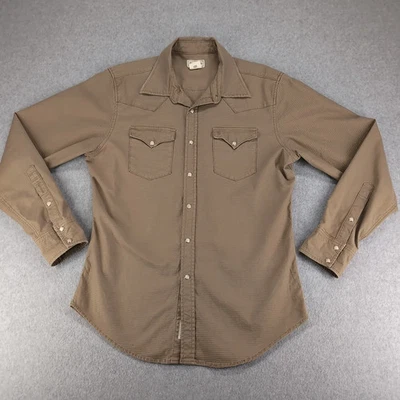 Stetson 衬衫男式大号棕色珍珠按扣长袖西部 — 第 1/4 张图片