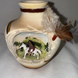 Southwestern Reflections Vase Indianer Pferd Landschaftsblick - Bild 1 von 3